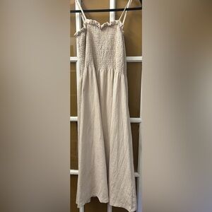Cream Smocked Tie Front Maxi Sundress